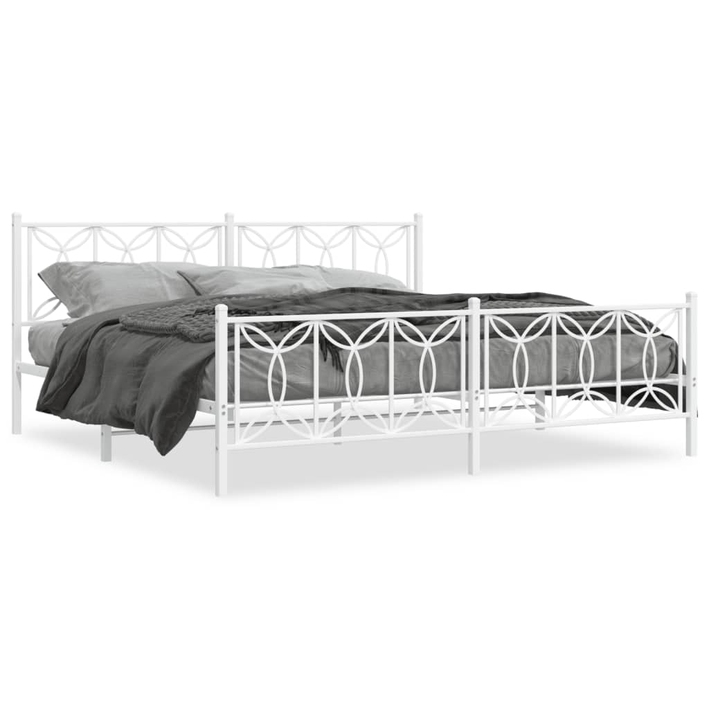sengeramme med sengegavl og fodgærde 193x203 cm metal hvid