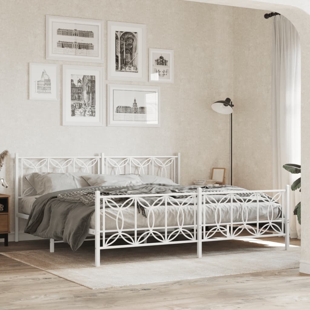 sengeramme med sengegavl og fodgærde 193x203 cm metal hvid