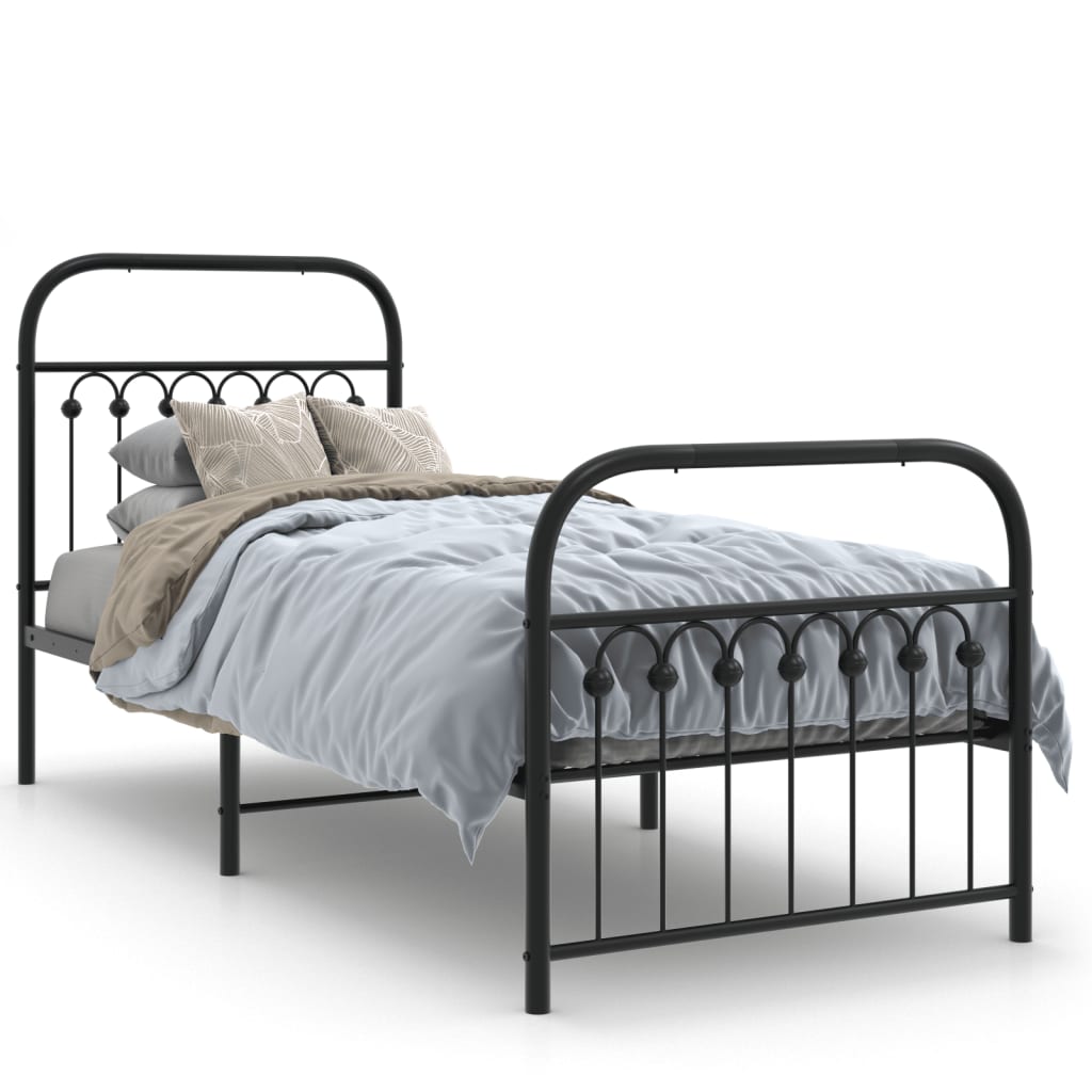 sengeramme med sengegavl og fodgærde 75x190 cm metal sort