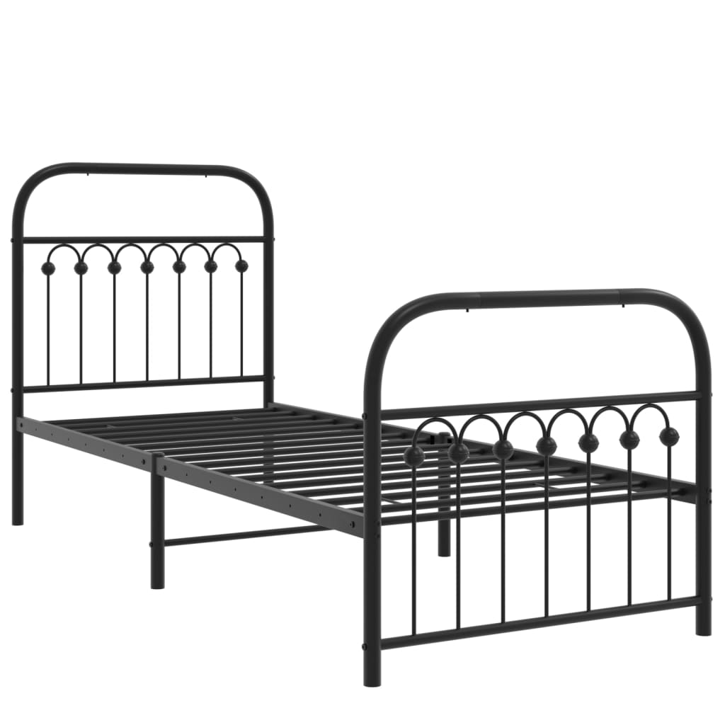 sengeramme med sengegavl og fodgærde 75x190 cm metal sort