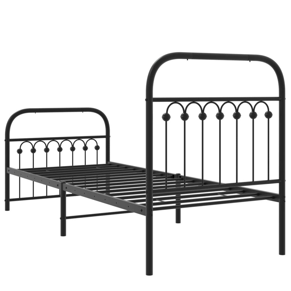 sengeramme med sengegavl og fodgærde 75x190 cm metal sort
