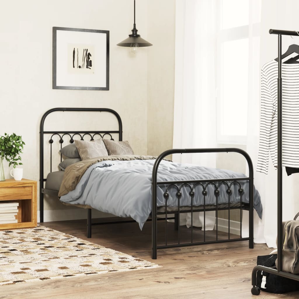 sengeramme med sengegavl og fodgærde 75x190 cm metal sort