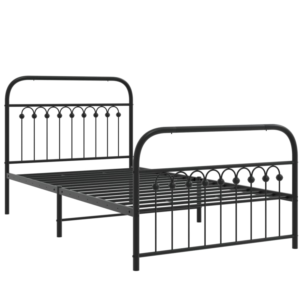 sengeramme med sengegavl og fodgærde 100x190 cm metal sort
