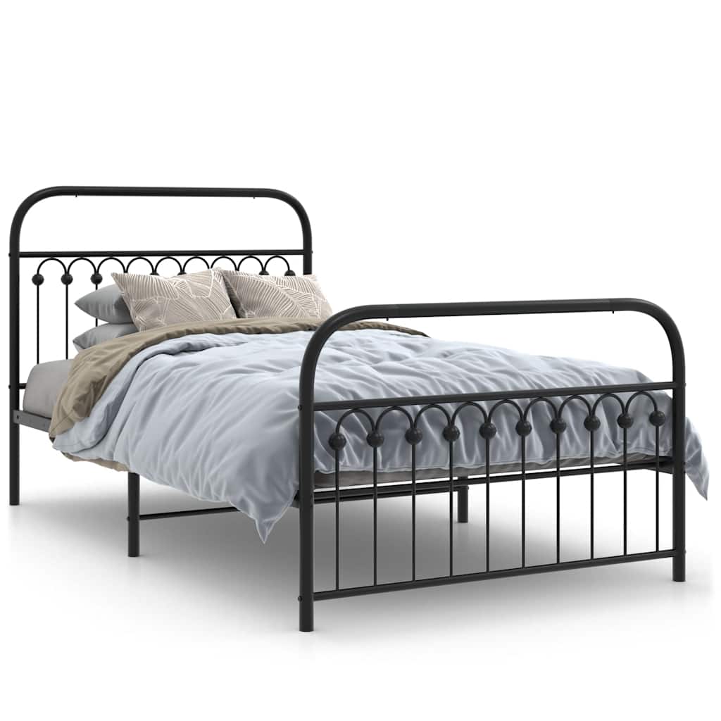 sengeramme med sengegavl og fodgærde 107x203 cm metal sort