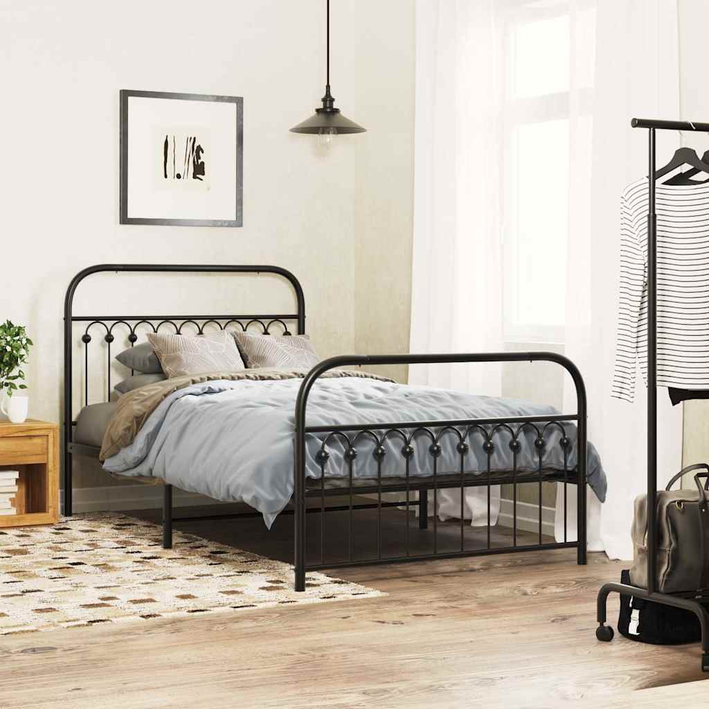 sengeramme med sengegavl og fodgærde 107x203 cm metal sort
