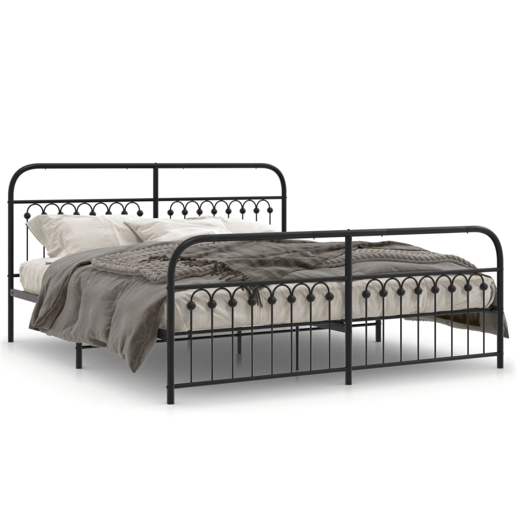 sengeramme med sengegavl og fodgærde 183x203 cm metal sort