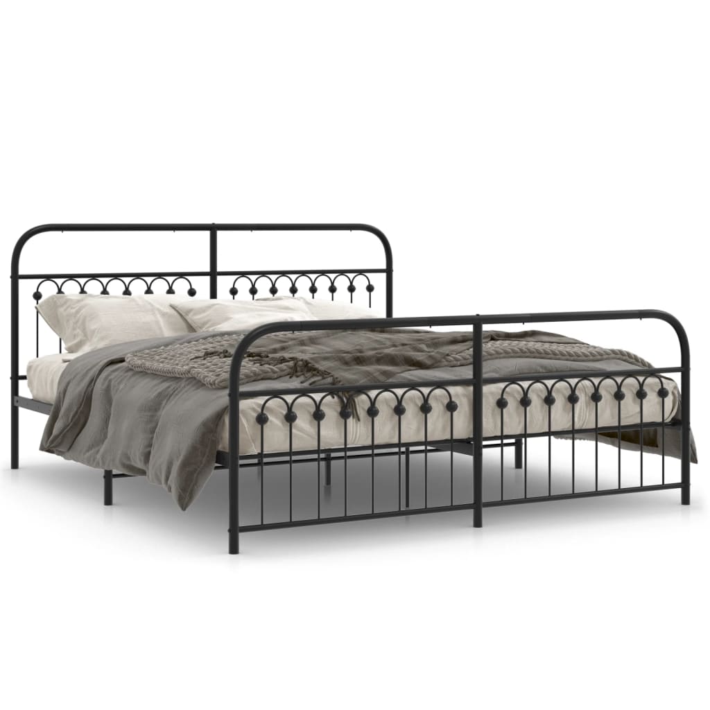 sengeramme med sengegavl og fodgærde 183x213 cm metal sort
