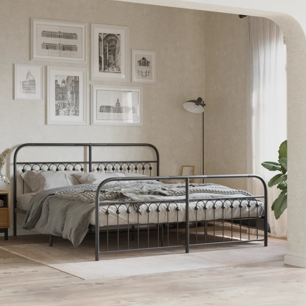 sengeramme med sengegavl og fodgærde 183x213 cm metal sort