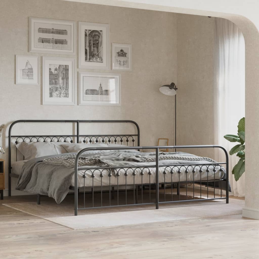 sengeramme med sengegavl og fodgærde 193x203 cm metal sort