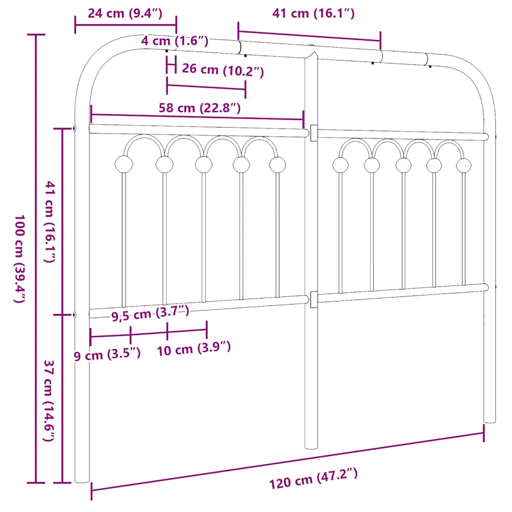 udskiftningsgavl 120 cm metal sort