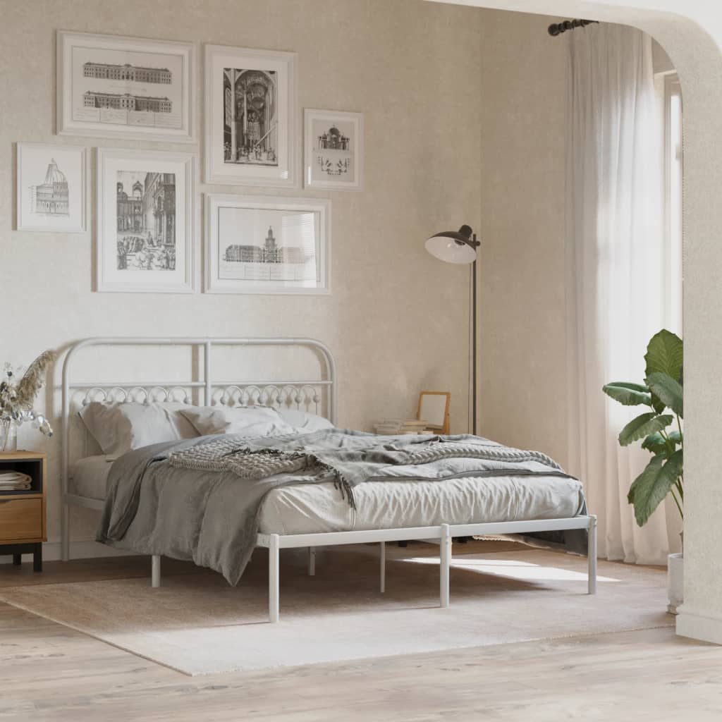 sengeramme med sengegavl 135x190 cm metal hvid