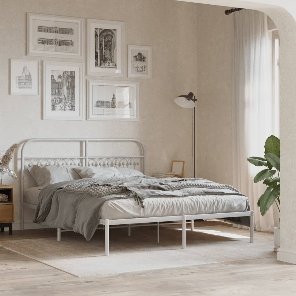 sengeramme med sengegavl 150x200 cm metal hvid
