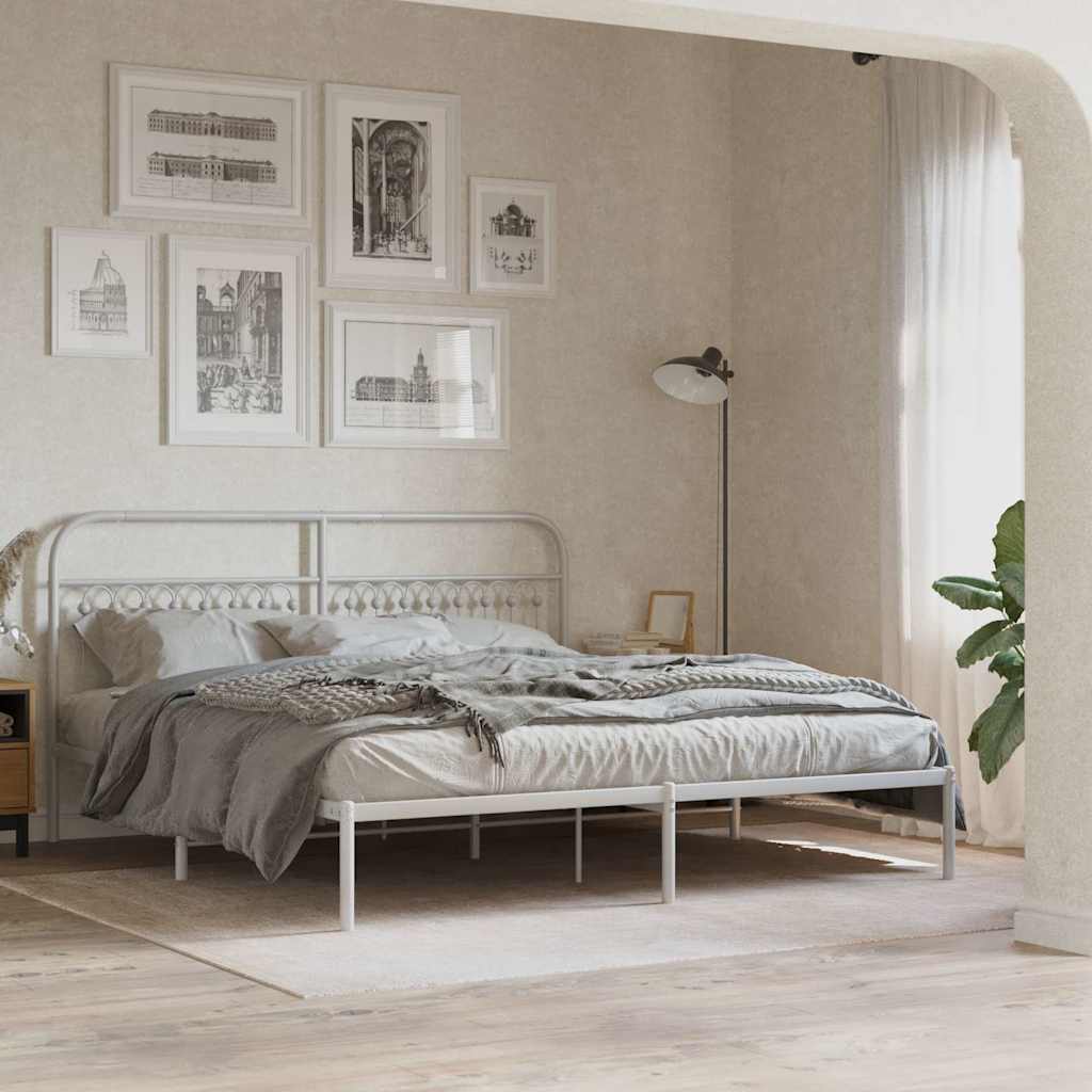 sengeramme med sengegavl 183x203 cm metal hvid