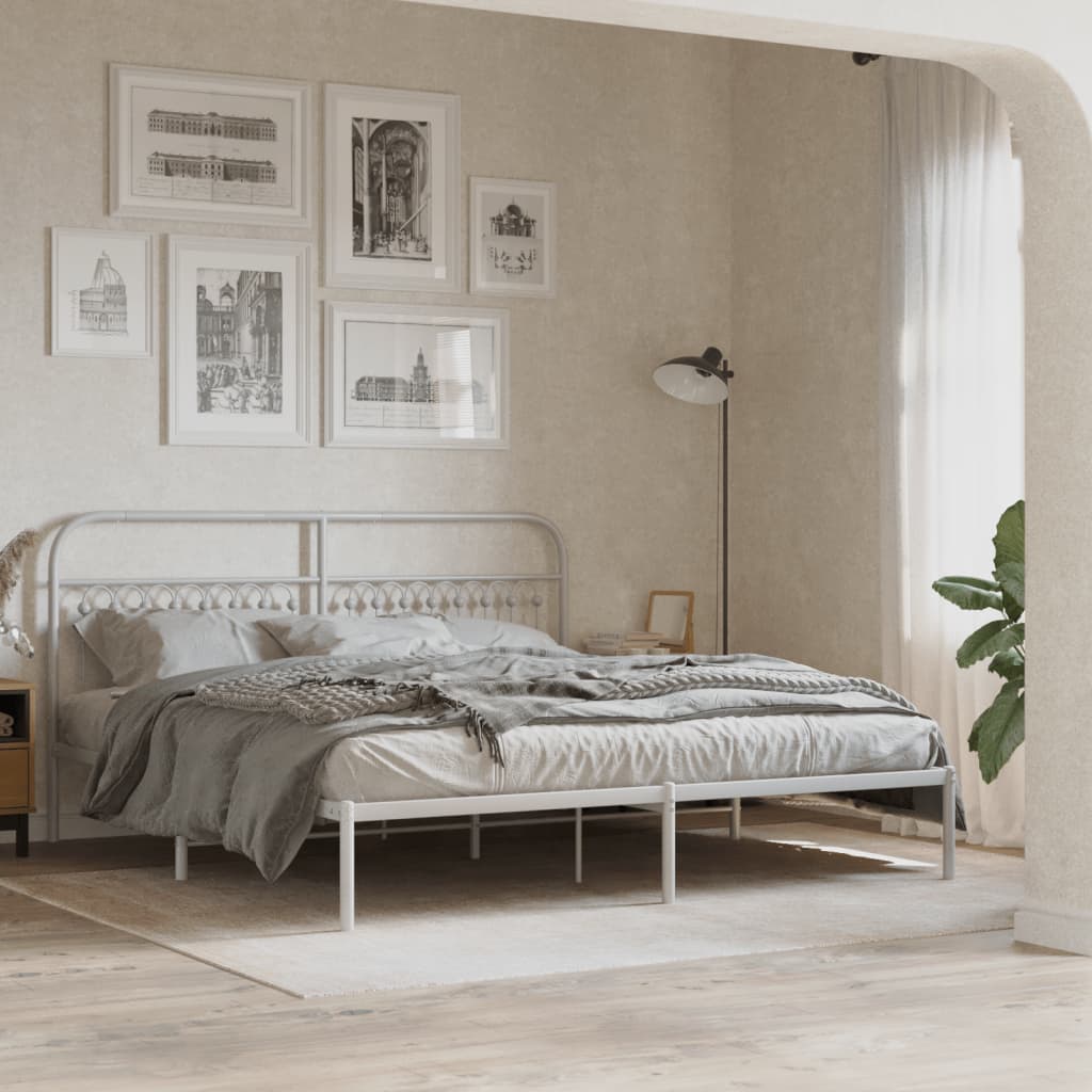 sengeramme med sengegavl 183x213 cm metal hvid