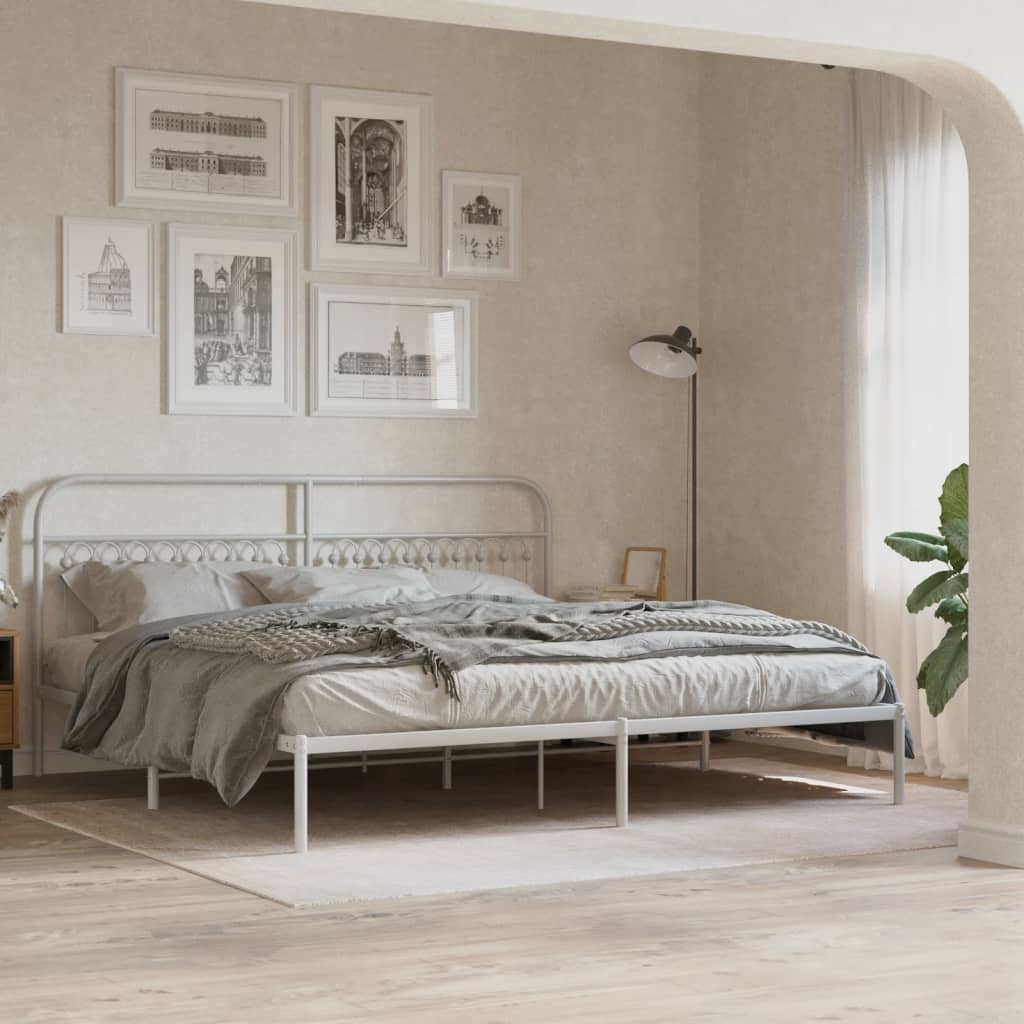 sengeramme med sengegavl 193x203 cm metal hvid