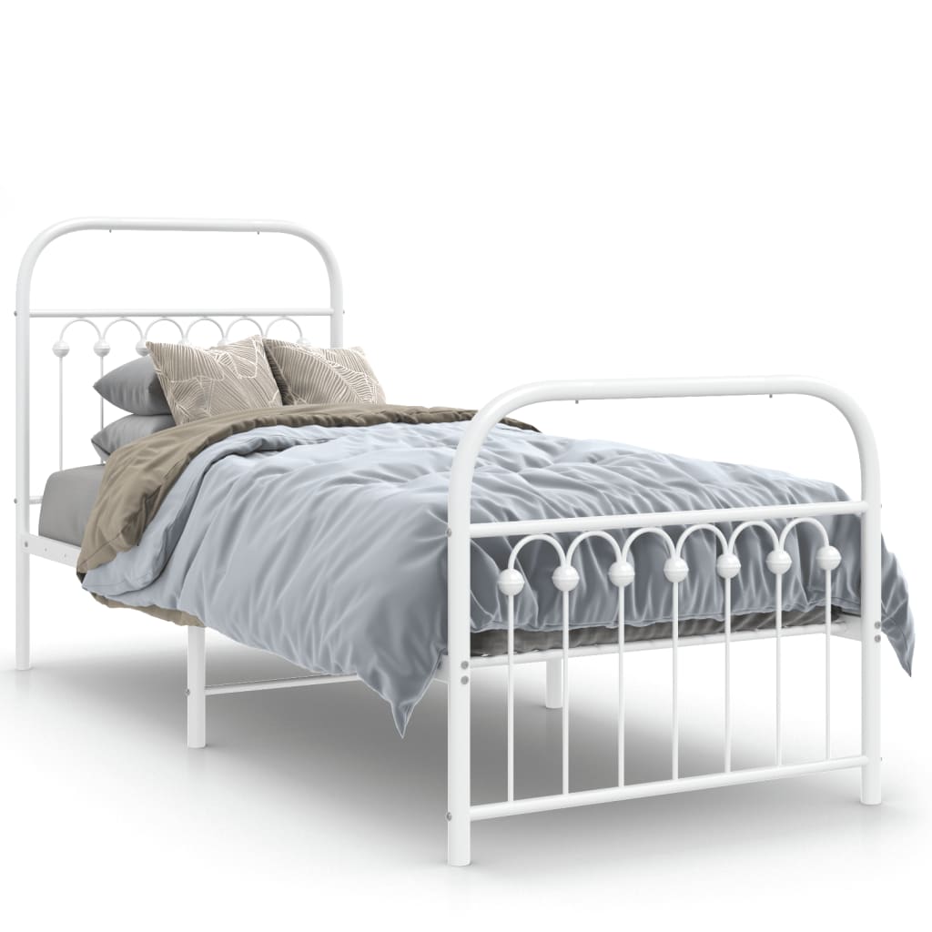 sengeramme med sengegavl og fodgærde 75x190 cm metal hvid