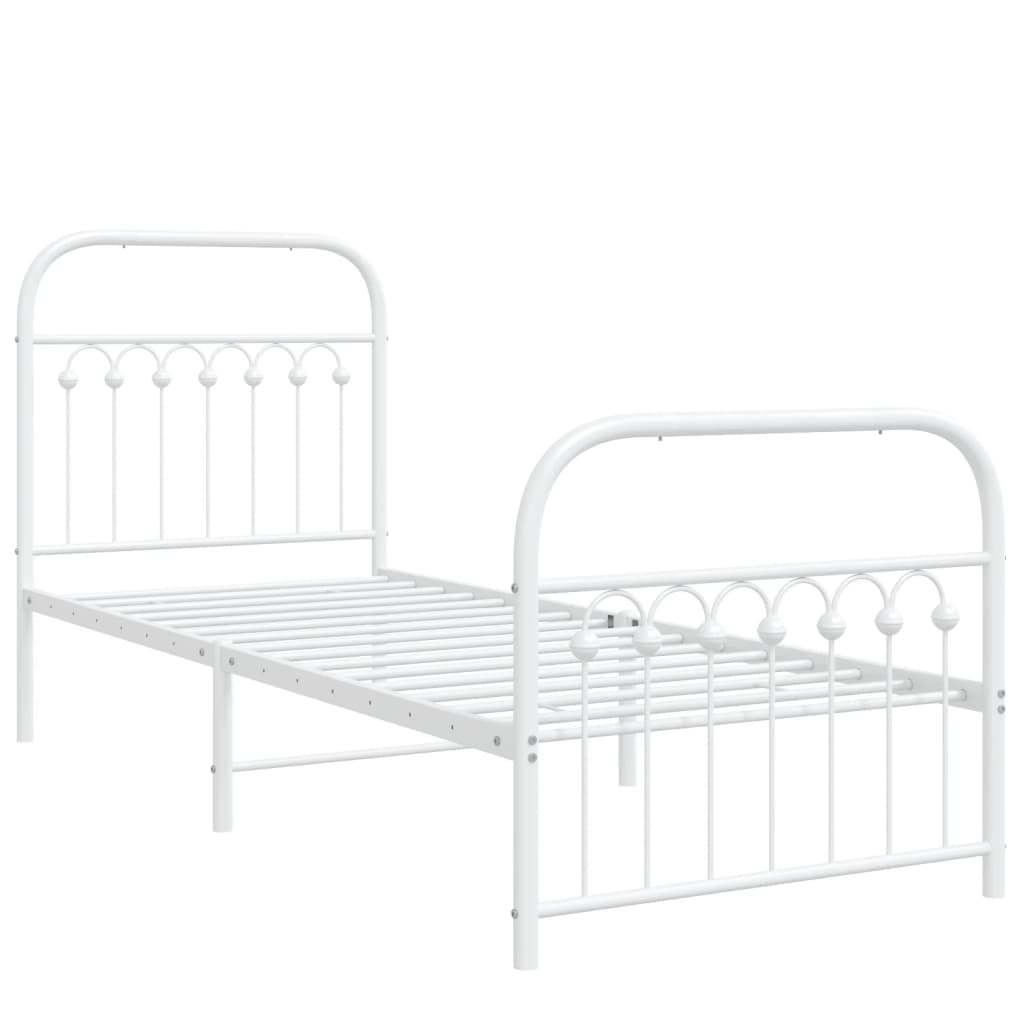 sengeramme med sengegavl og fodgærde 75x190 cm metal hvid