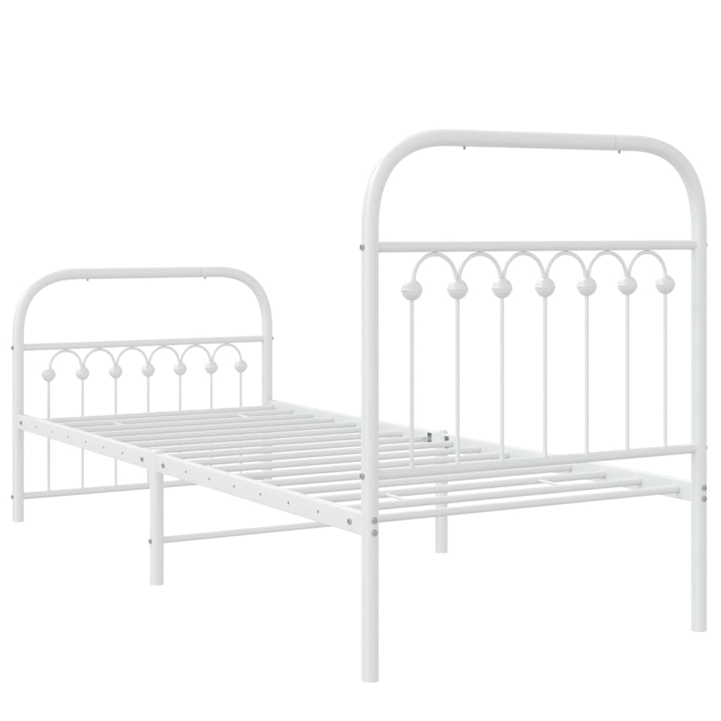 sengeramme med sengegavl og fodgærde 75x190 cm metal hvid