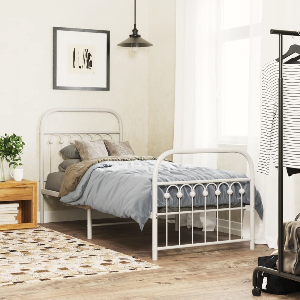 sengeramme med sengegavl og fodgærde 75x190 cm metal hvid