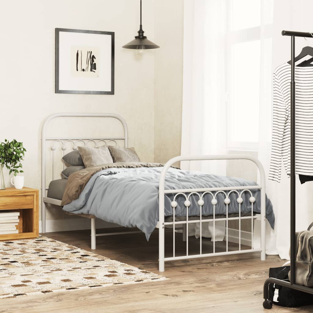 sengeramme med sengegavl og fodgærde 80x200 cm metal hvid