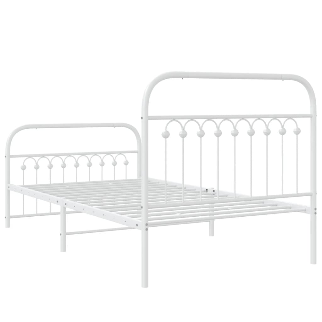 sengeramme med sengegavl og fodgærde 100x190 cm metal hvid