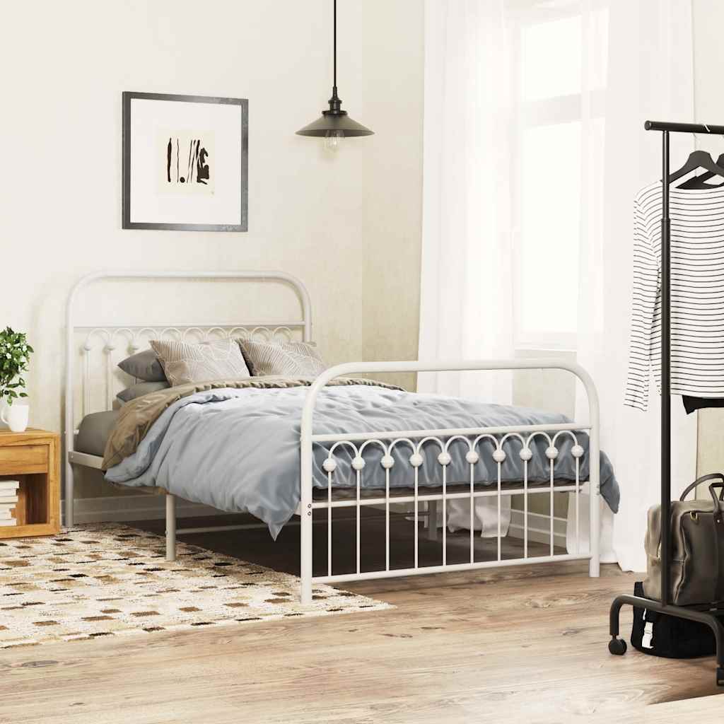 sengeramme med sengegavl og fodgærde 107x203 cm metal hvid