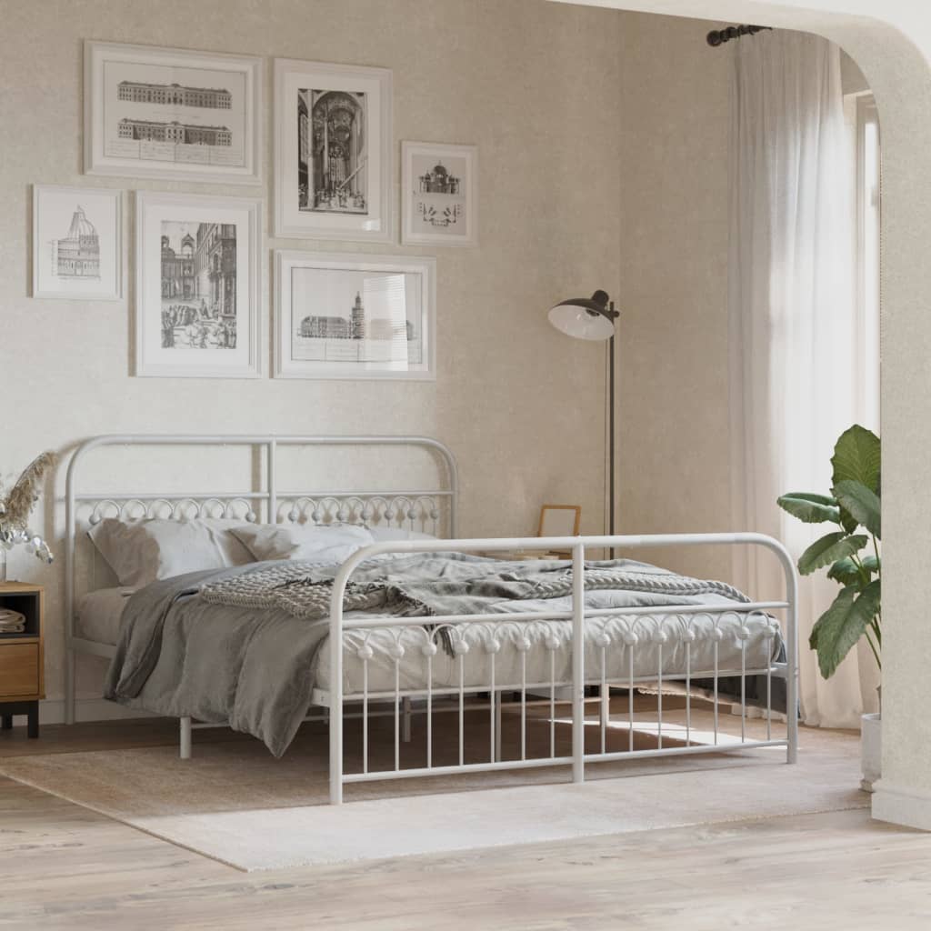 sengeramme med sengegavl og fodgærde 150x200 cm metal hvid