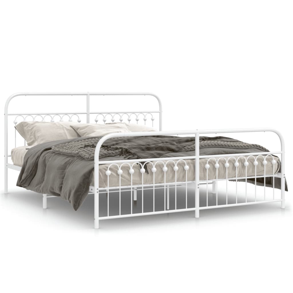 sengeramme med sengegavl og fodgærde 183x203 cm metal hvid