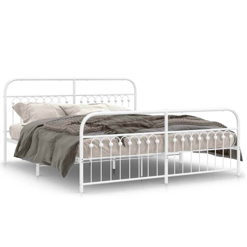 sengeramme med sengegavl og fodgærde 183x213 cm metal hvid
