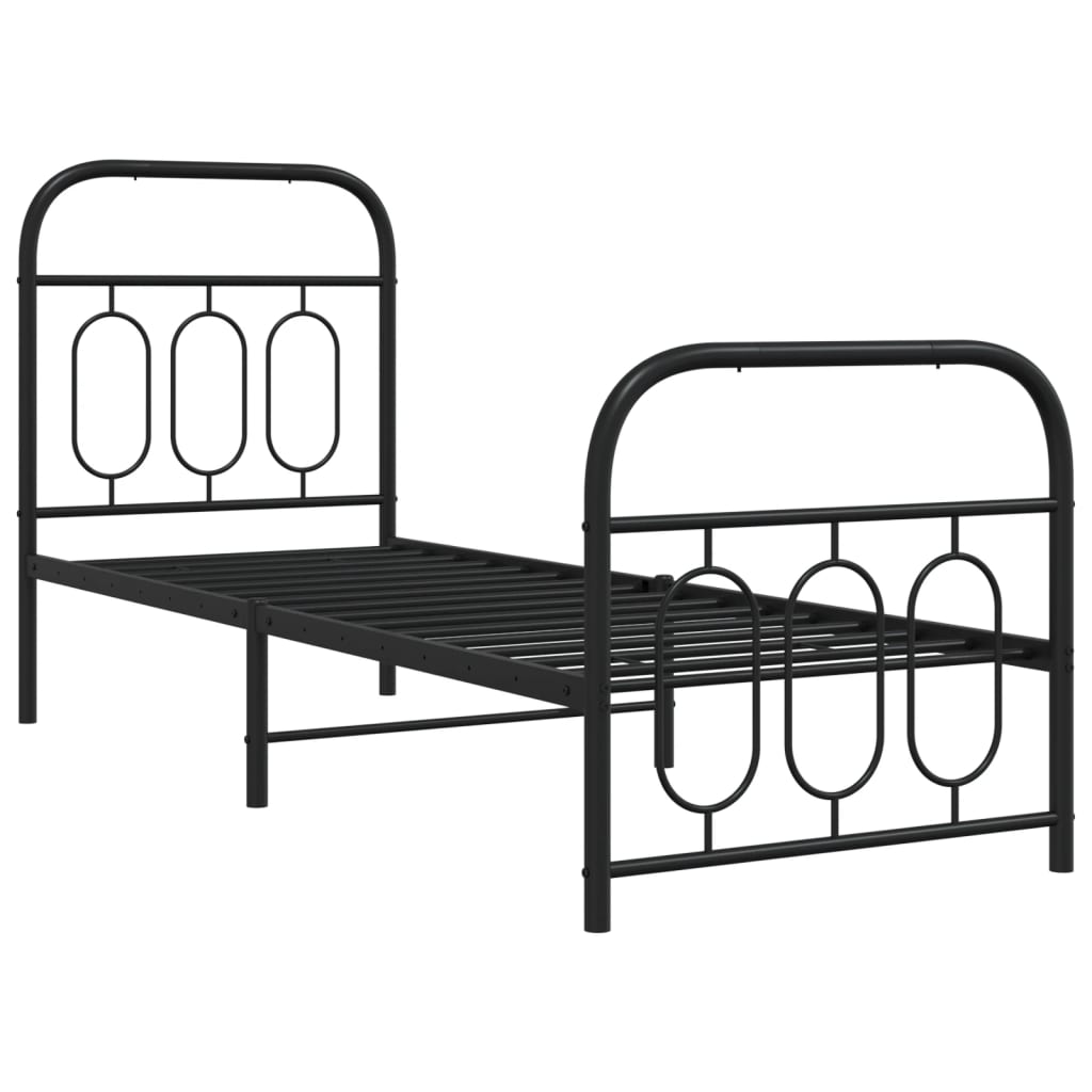 sengeramme med sengegavl og fodgærde 75x190 cm metal sort