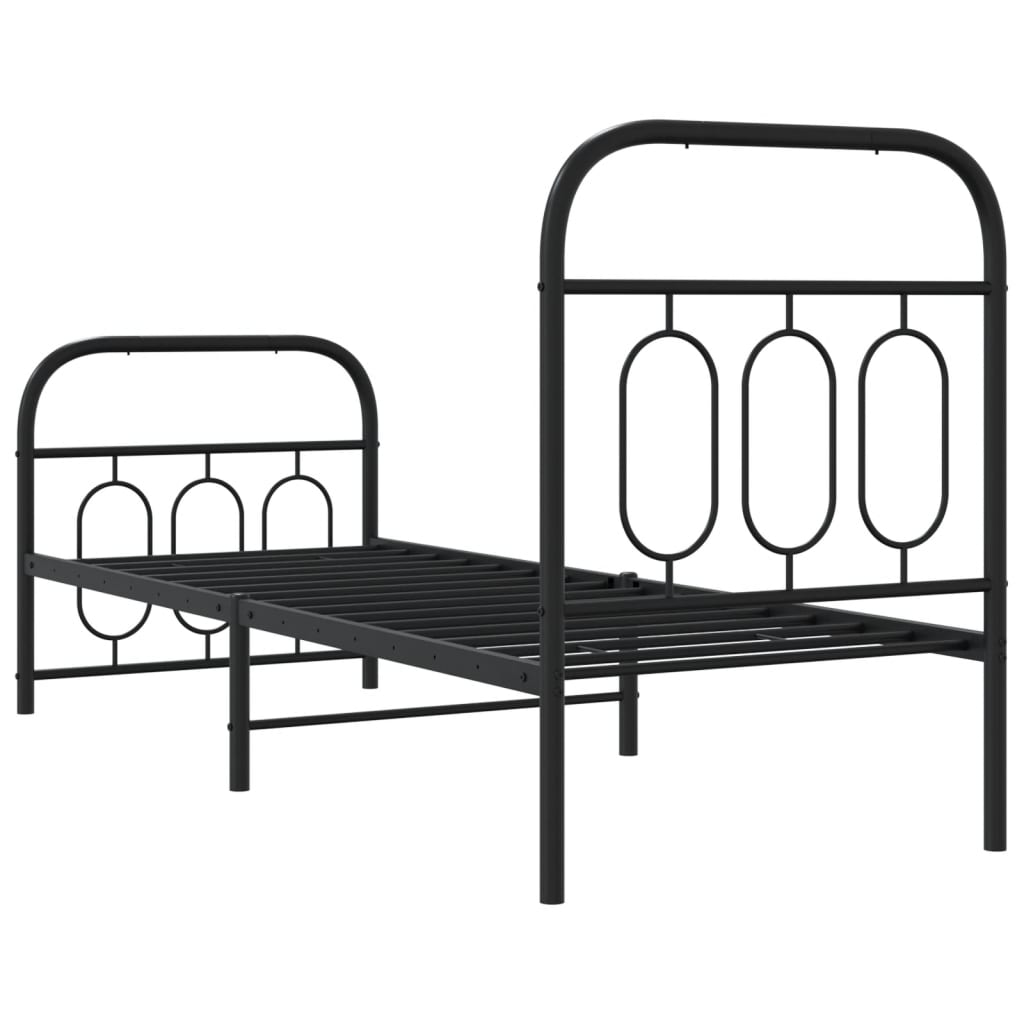 sengeramme med sengegavl og fodgærde 75x190 cm metal sort
