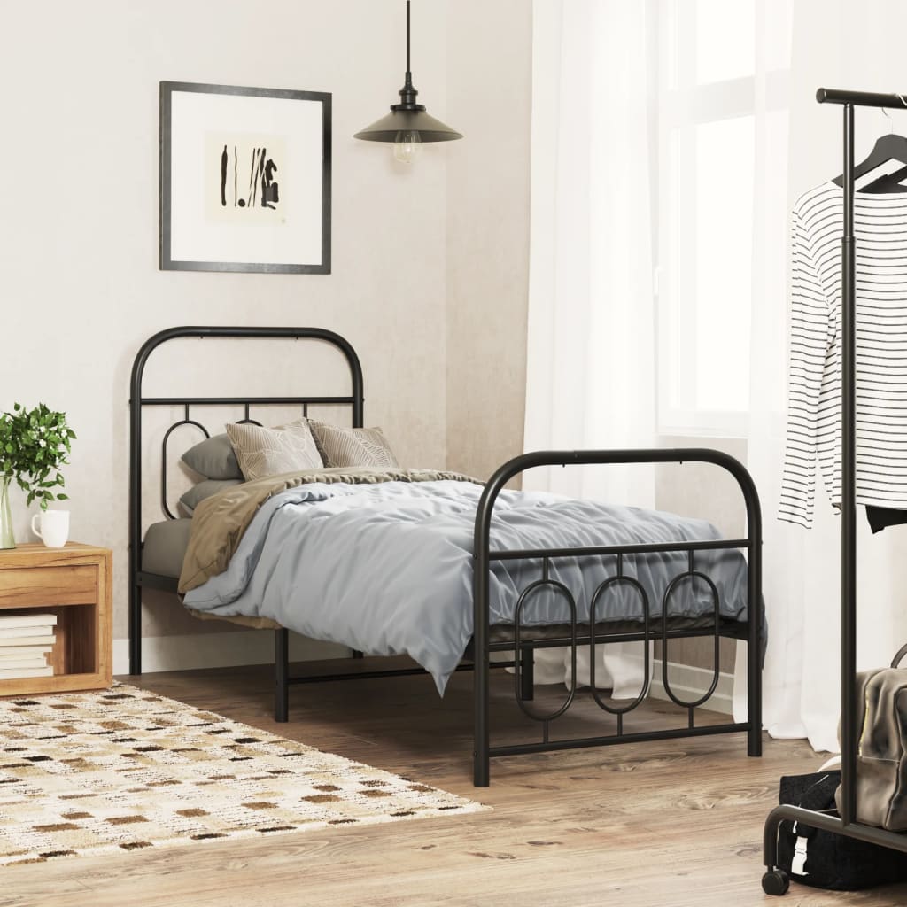 sengeramme med sengegavl og fodgærde 75x190 cm metal sort