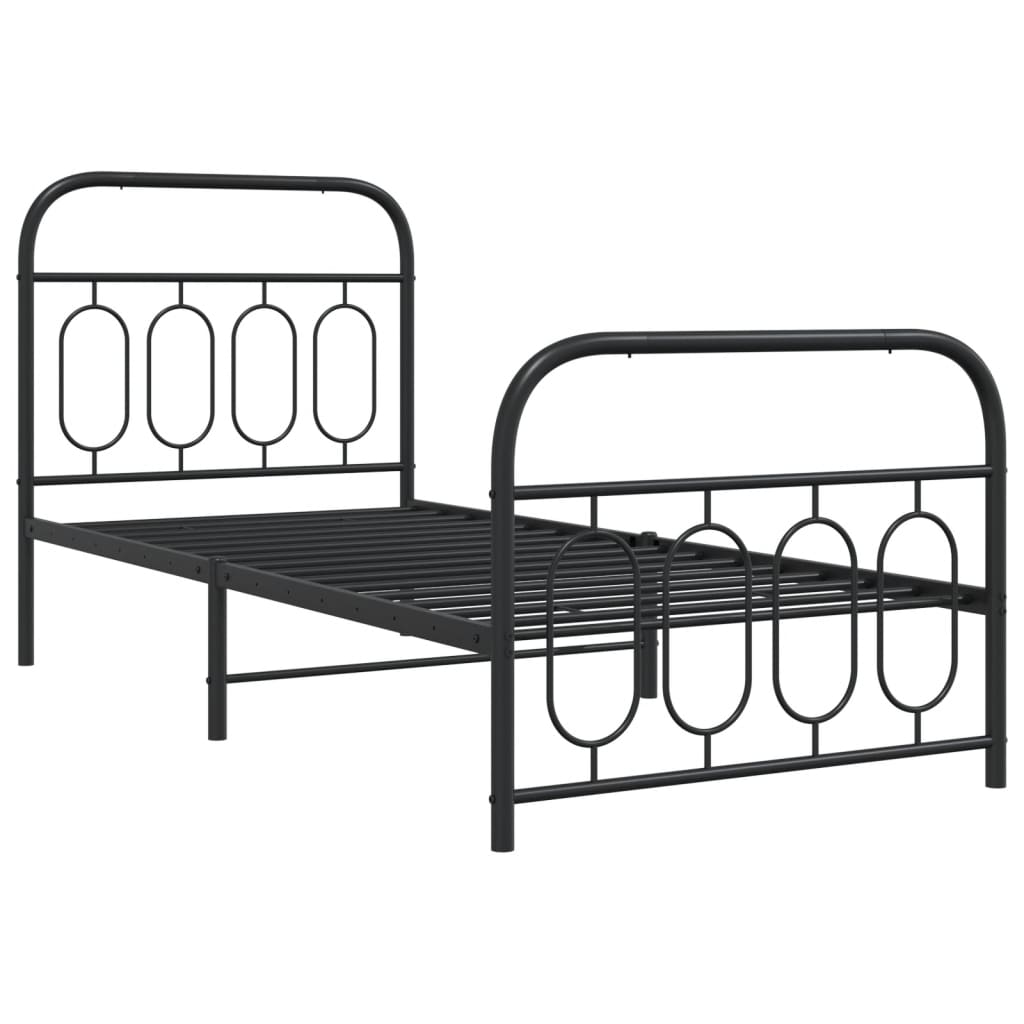 sengeramme med sengegavl og fodgærde 90x200 cm metal sort