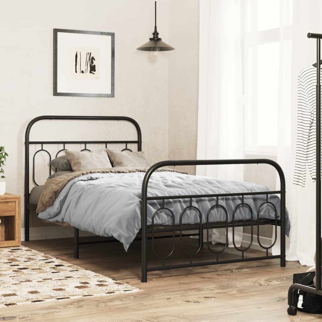 sengeramme med sengegavl og fodgærde 107x203 cm metal sort