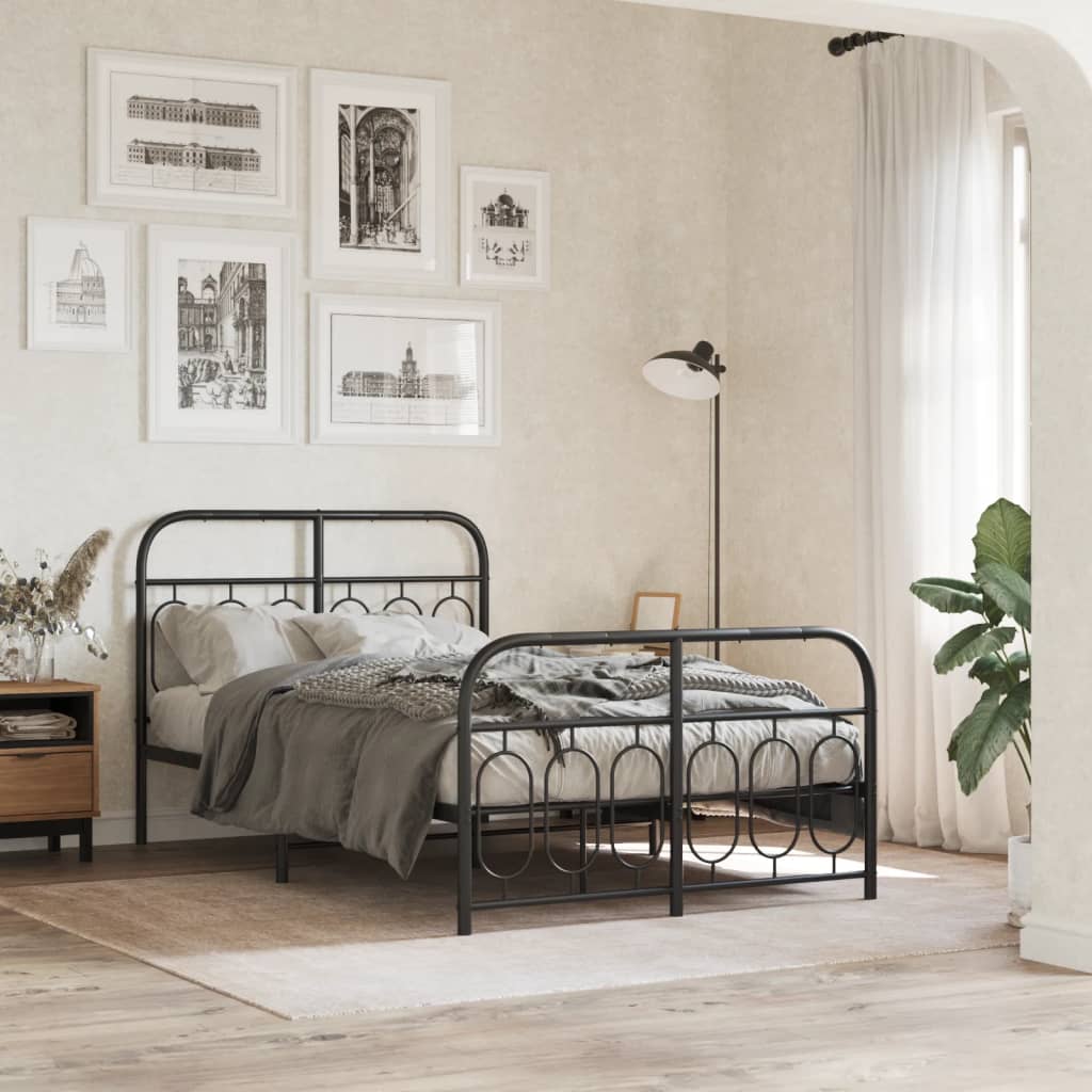 sengeramme med sengegavl og fodgærde 120x190 cm metal sort