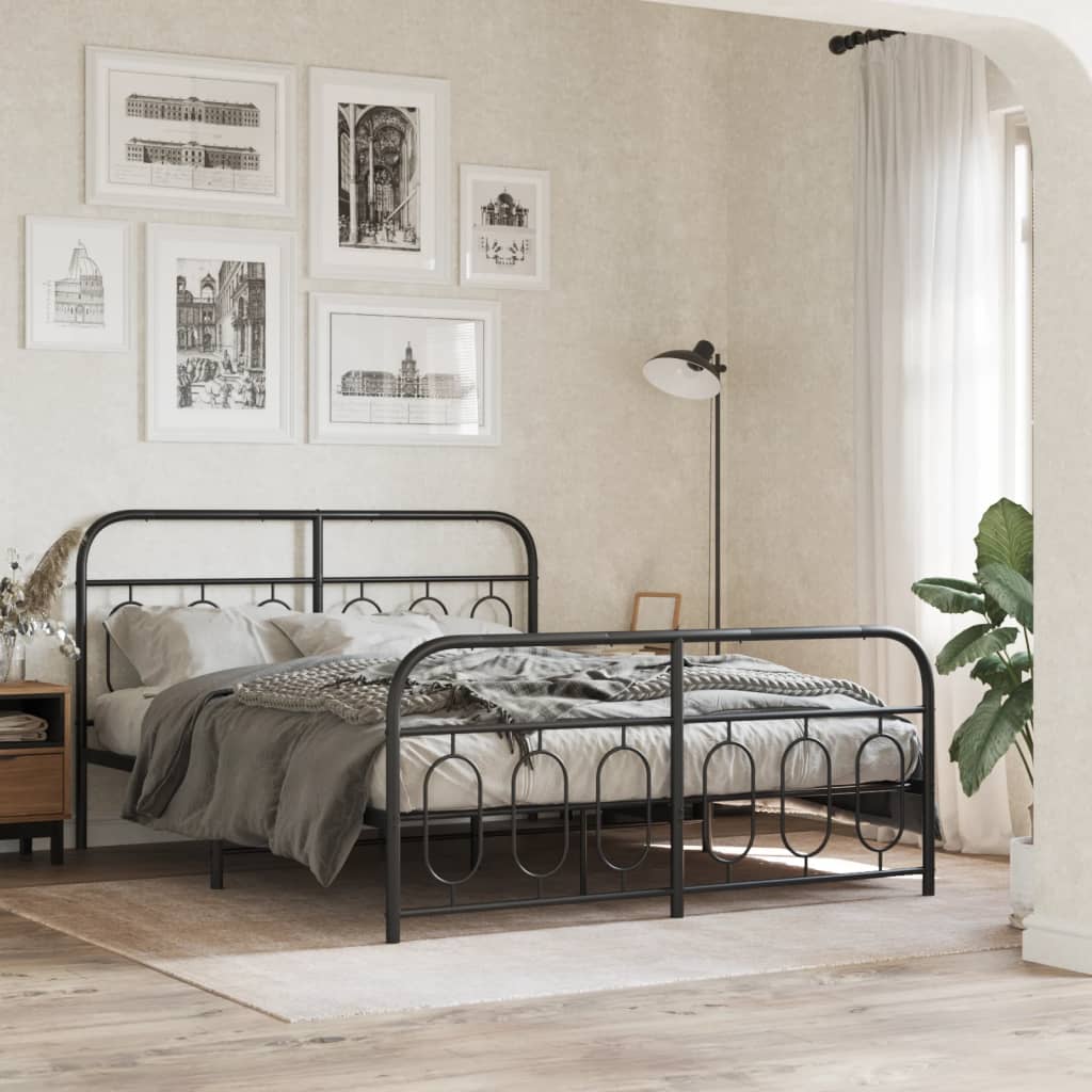 sengeramme med sengegavl og fodgærde 135x190 cm metal sort