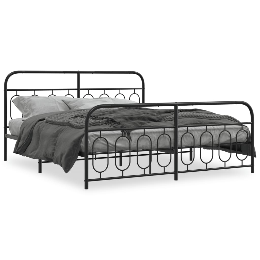sengeramme med sengegavl og fodgærde 193x203 cm metal sort