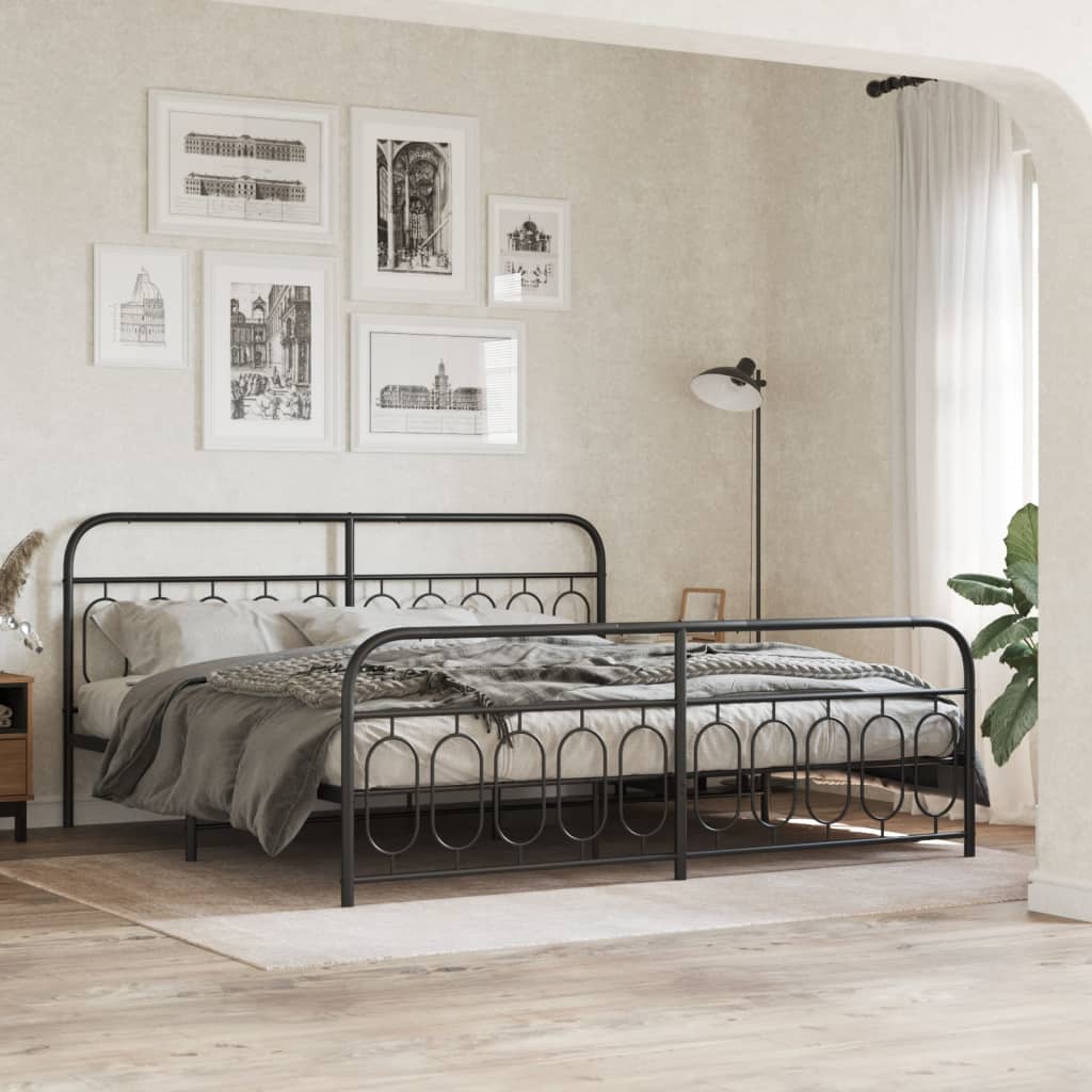 sengeramme med sengegavl og fodgærde 200x200 cm metal sort