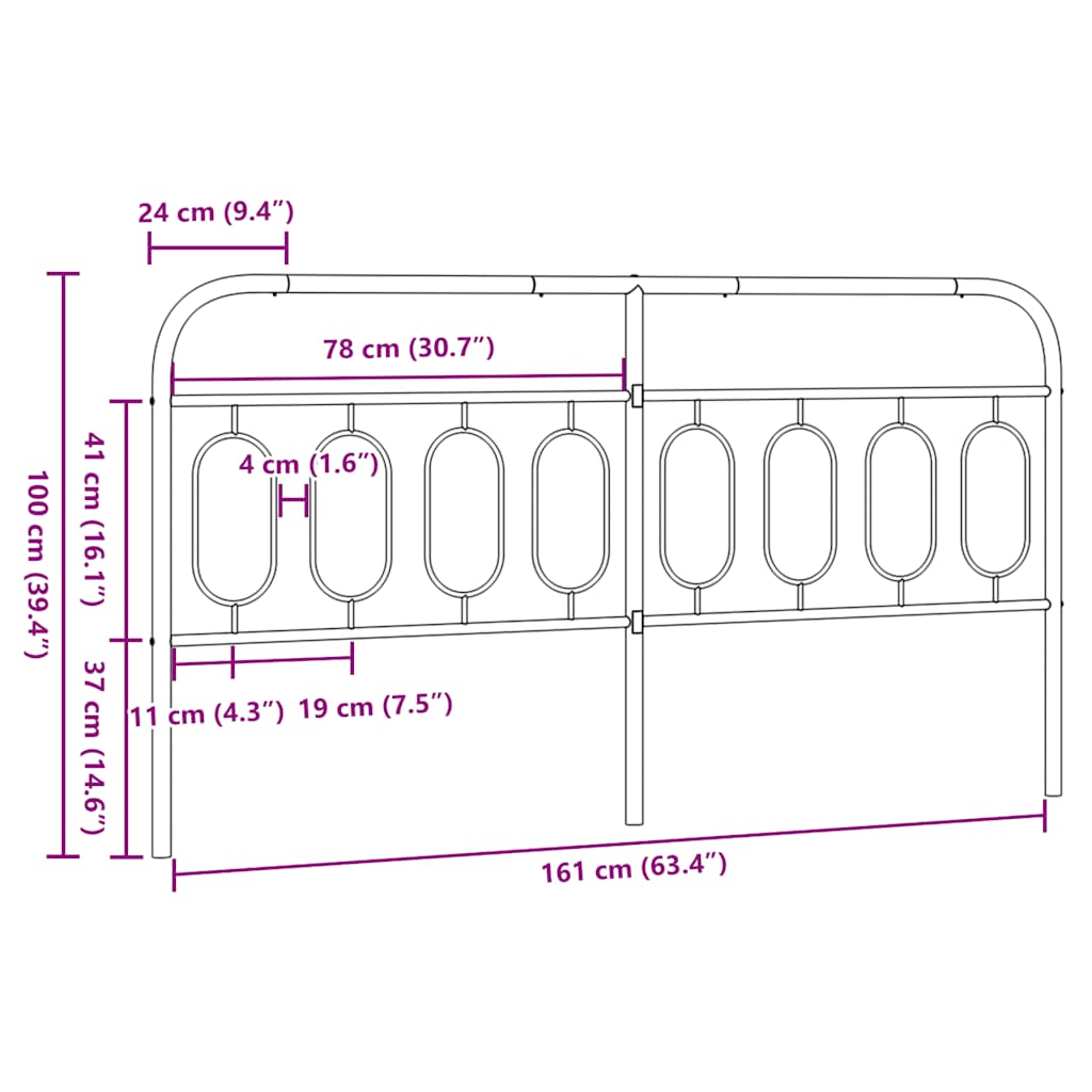 udskiftningsgavl 160 cm metal sort