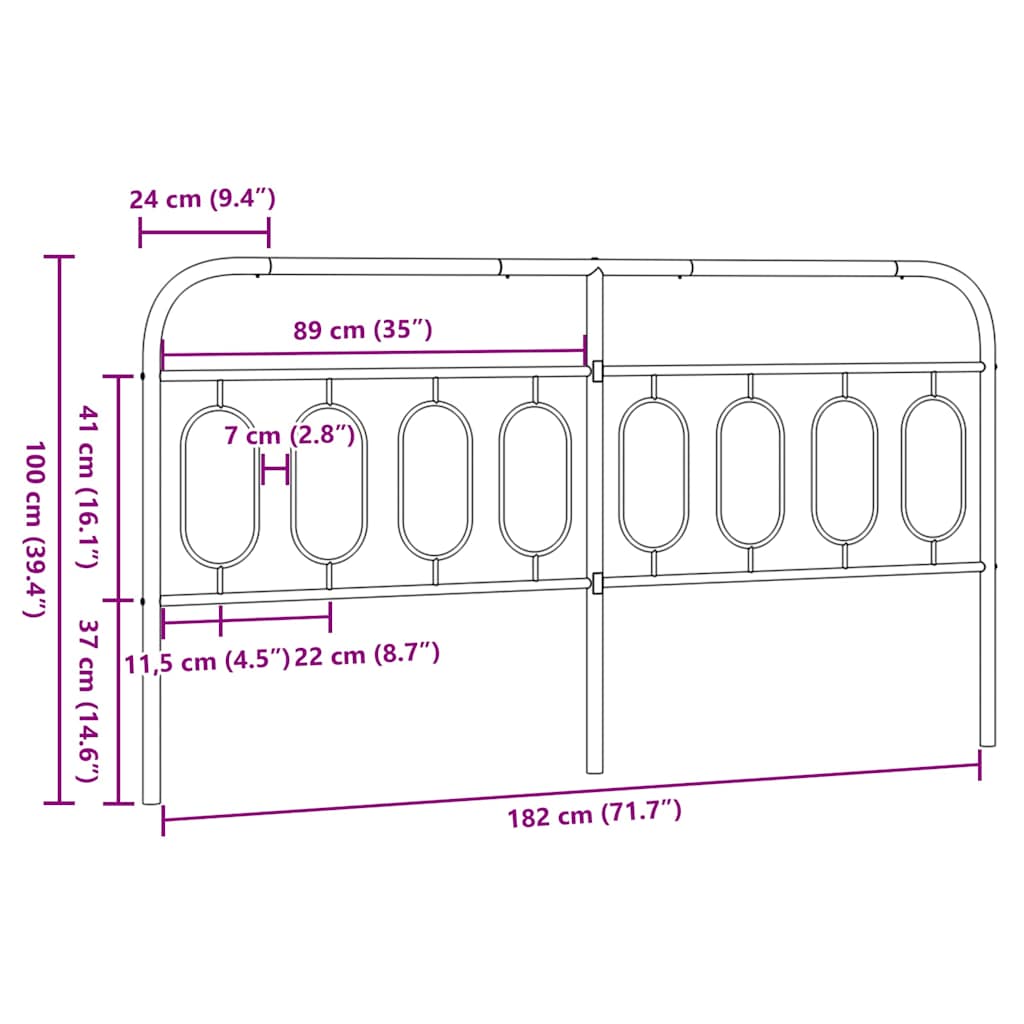 udskiftningsgavl 183 cm metal sort