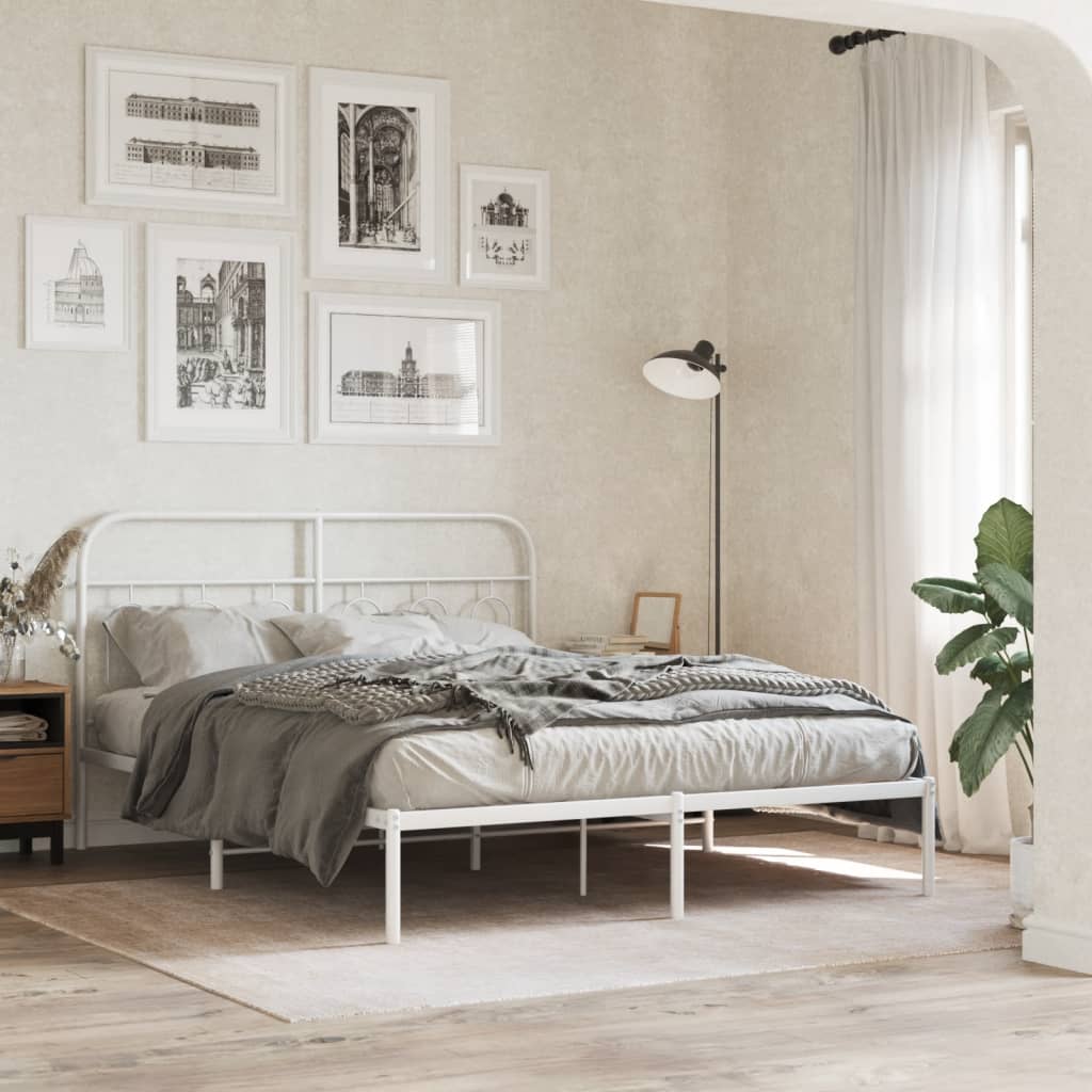 sengeramme med sengegavl 135x190 cm metal hvid