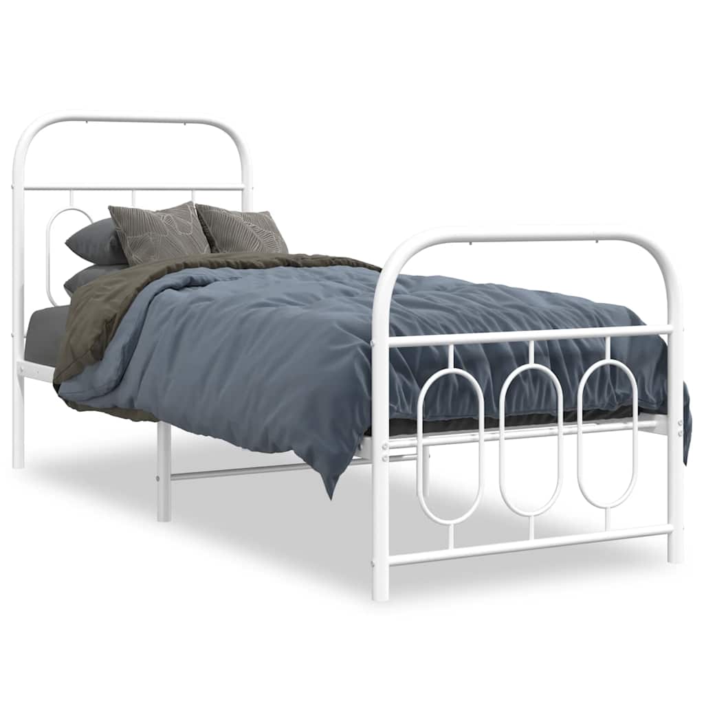 sengeramme med sengegavl og fodgærde 75x190 cm metal hvid