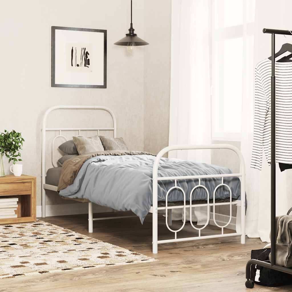 sengeramme med sengegavl og fodgærde 75x190 cm metal hvid