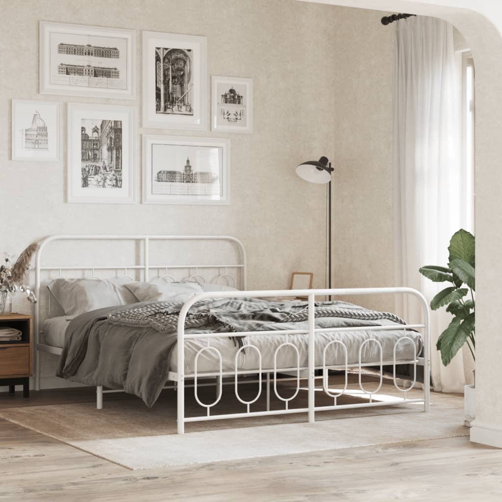 sengeramme med sengegavl og fodgærde 135x190 cm metal hvid
