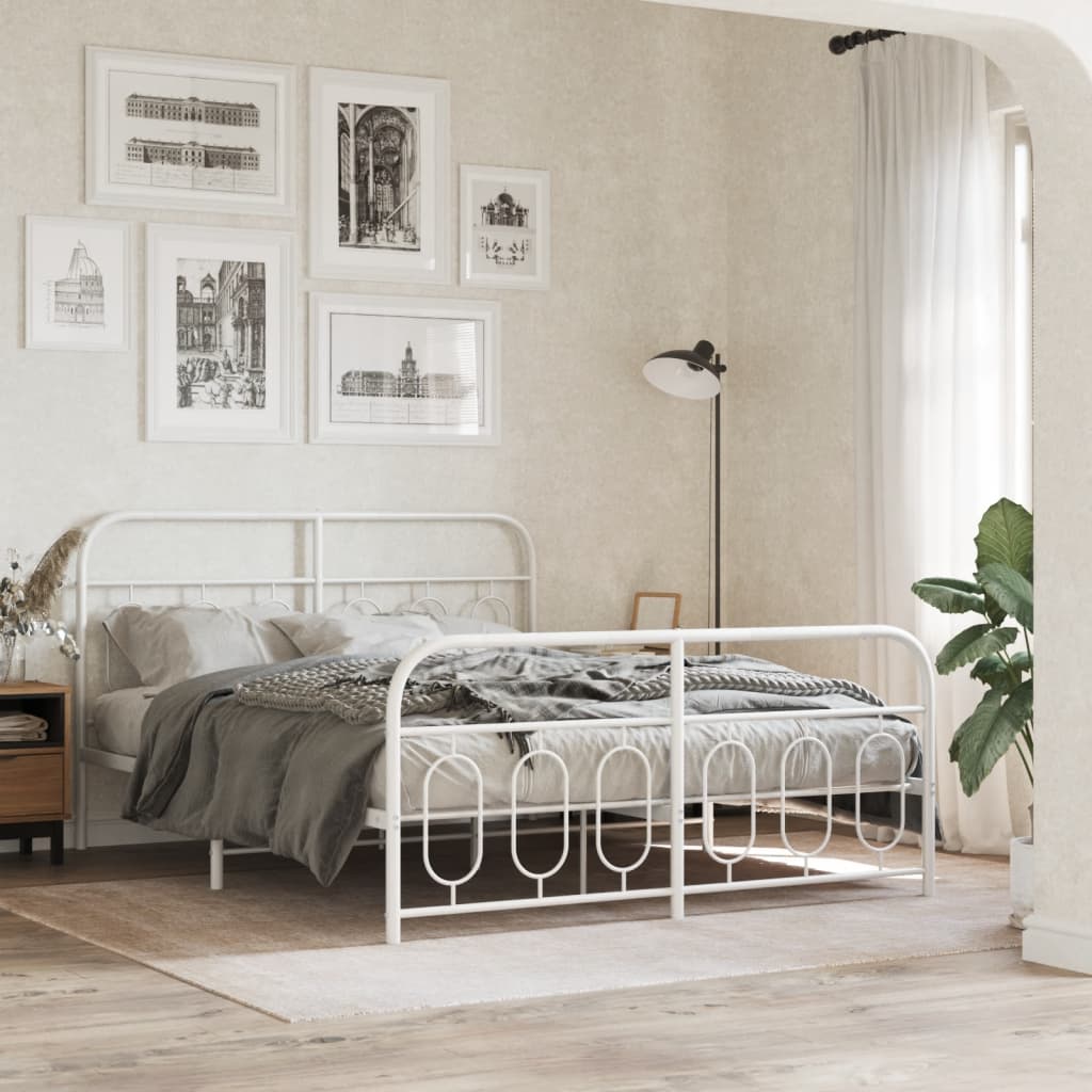 sengeramme med sengegavl og fodgærde 150x200 cm metal hvid