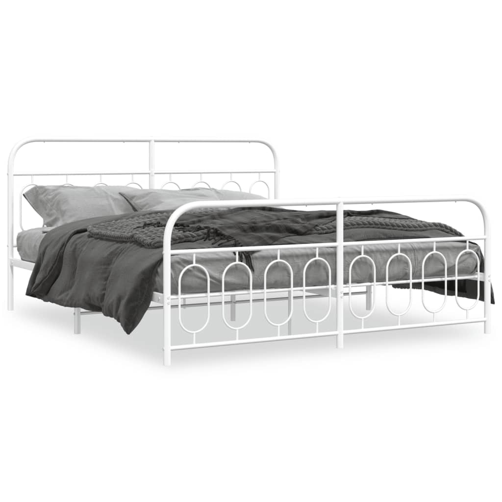 sengeramme med sengegavl og fodgærde 193x203 cm metal hvid