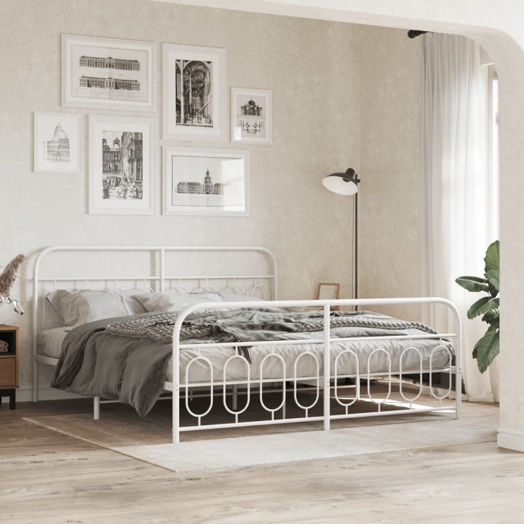 sengeramme med sengegavl og fodgærde 193x203 cm metal hvid