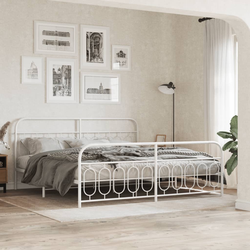 sengeramme med sengegavl og fodgærde 200x200 cm metal hvid