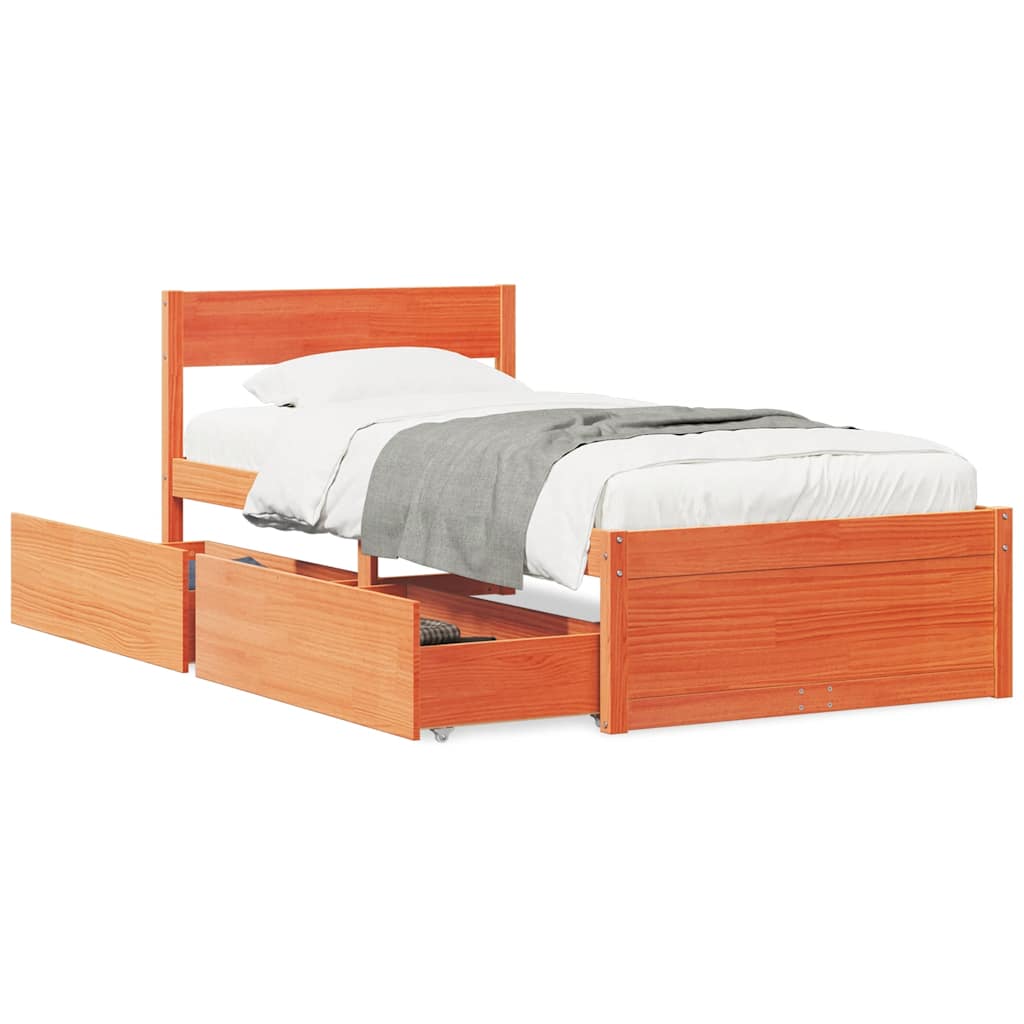 sengeramme uden madras 100x200 cm massivt fyrretræ gyldenbrun
