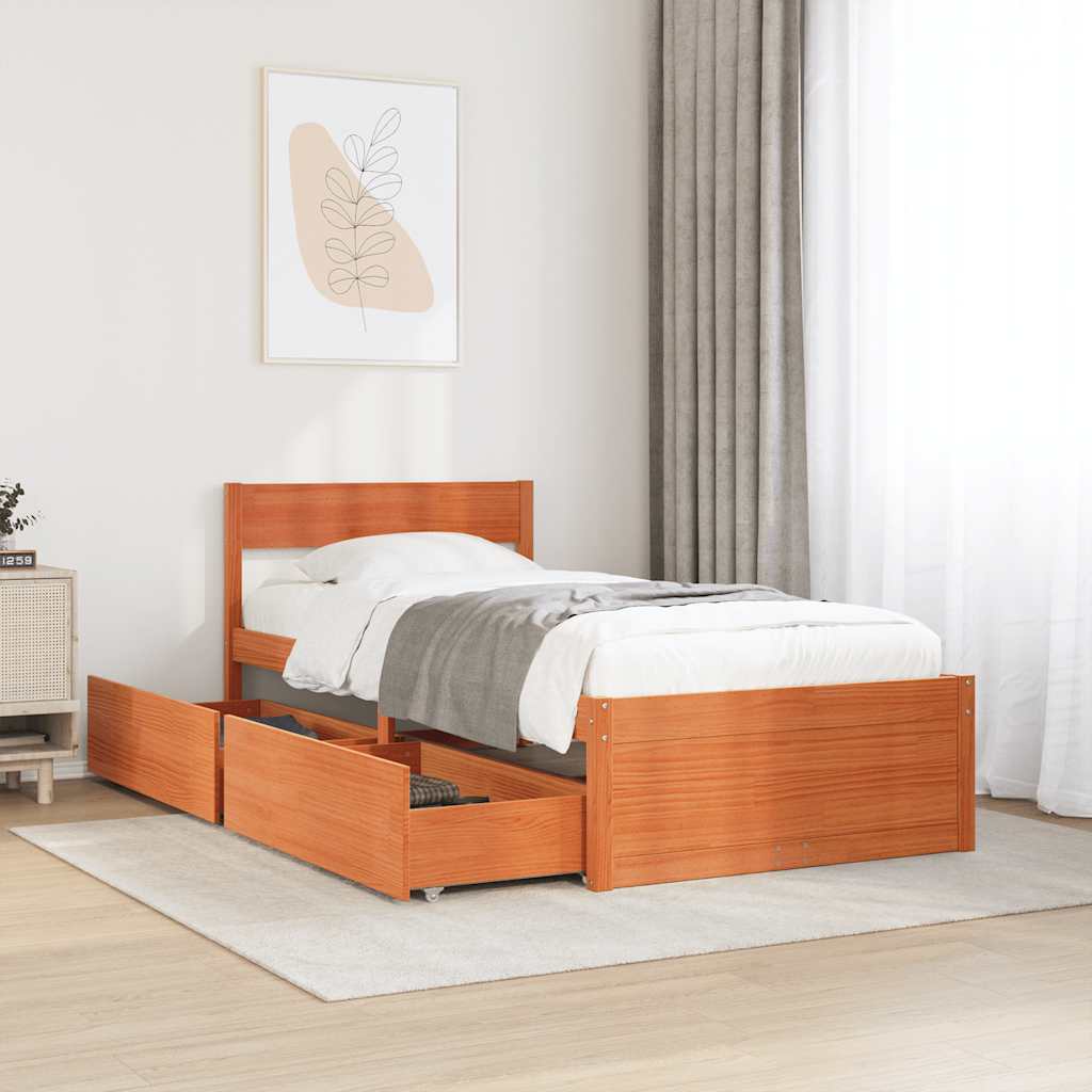 sengeramme uden madras 100x200 cm massivt fyrretræ gyldenbrun